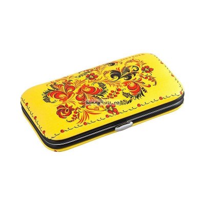 Маникюрный набор MS-3957(7)-SMALL (6 предметов) Желтый с черно-красными листьями