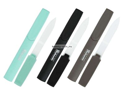 Пилочка 100 стеклянная 2-х сторонняя 100 мм. на цветной пластиковой ручке в чехле